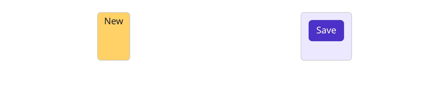 Two grid cells: a yellow New badge centered in the first cell and a Save button aligned to the right edge of the second