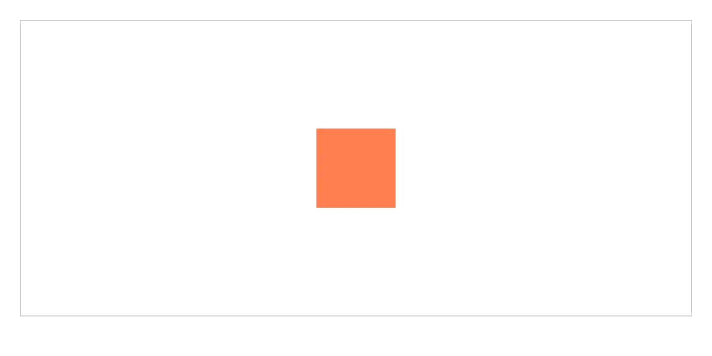 A coral square centered horizontally and vertically inside a bordered container using flexbox