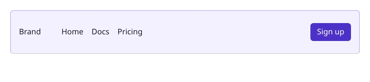 A navbar with the brand on the left, links in the middle, and a Sign up button pushed to the right edge with margin-left auto