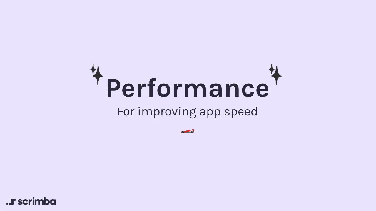 Title card for module 3 of Scrimba's Advanced React course: Performance, for improving app speed, with a racing car emoji