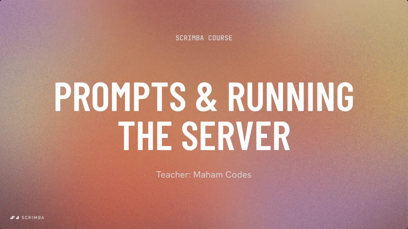 Title slide of the Running the MCP server lesson in Scrimba's Intro to Model Context Protocol course, teacher Maham Codes.