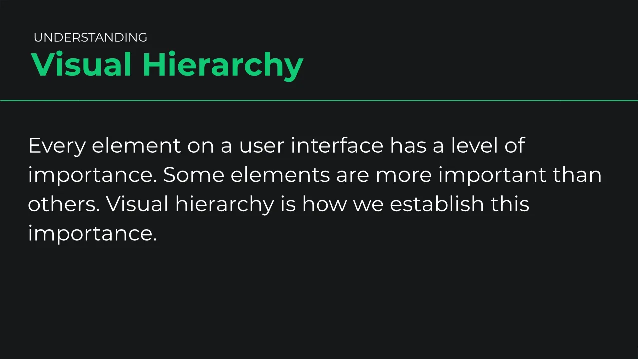 Slide from Scrimba's Intro to UI Design Fundamentals course: every element on an interface has a level of importance.