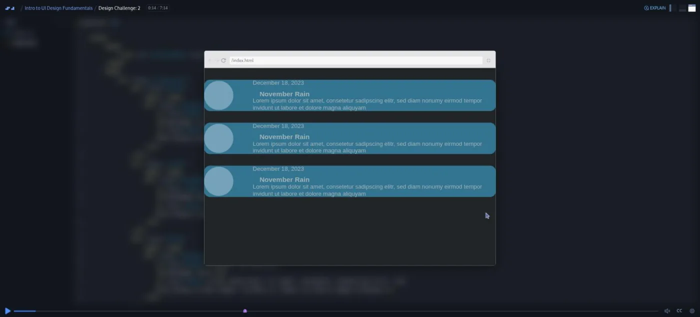 Intro to UI Design Fundamentals, Design Challenge 2: three bright blue cards with no padding, the starting point to fix.