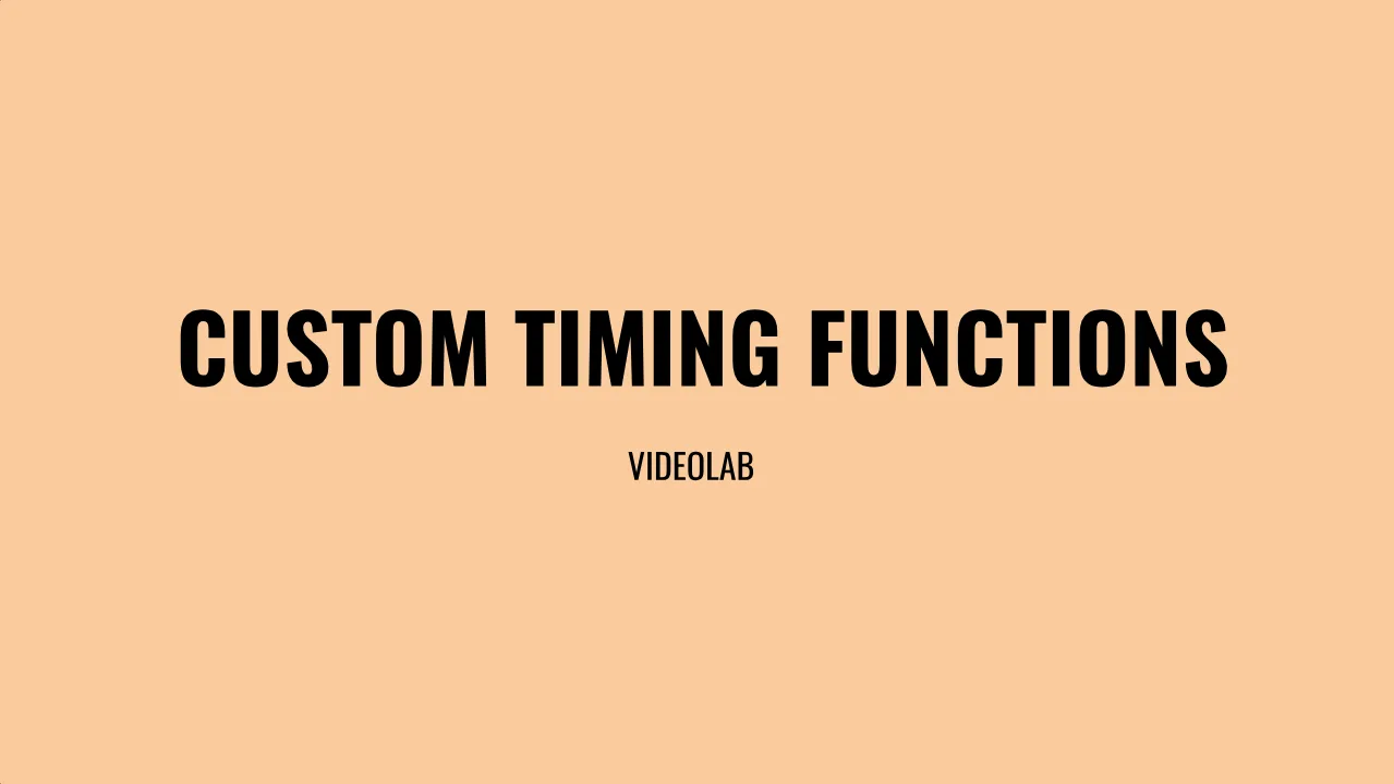 Title card of the Custom Timing Functions scrim in Scrimba's Learn CSS Animations course, black text on a peach background