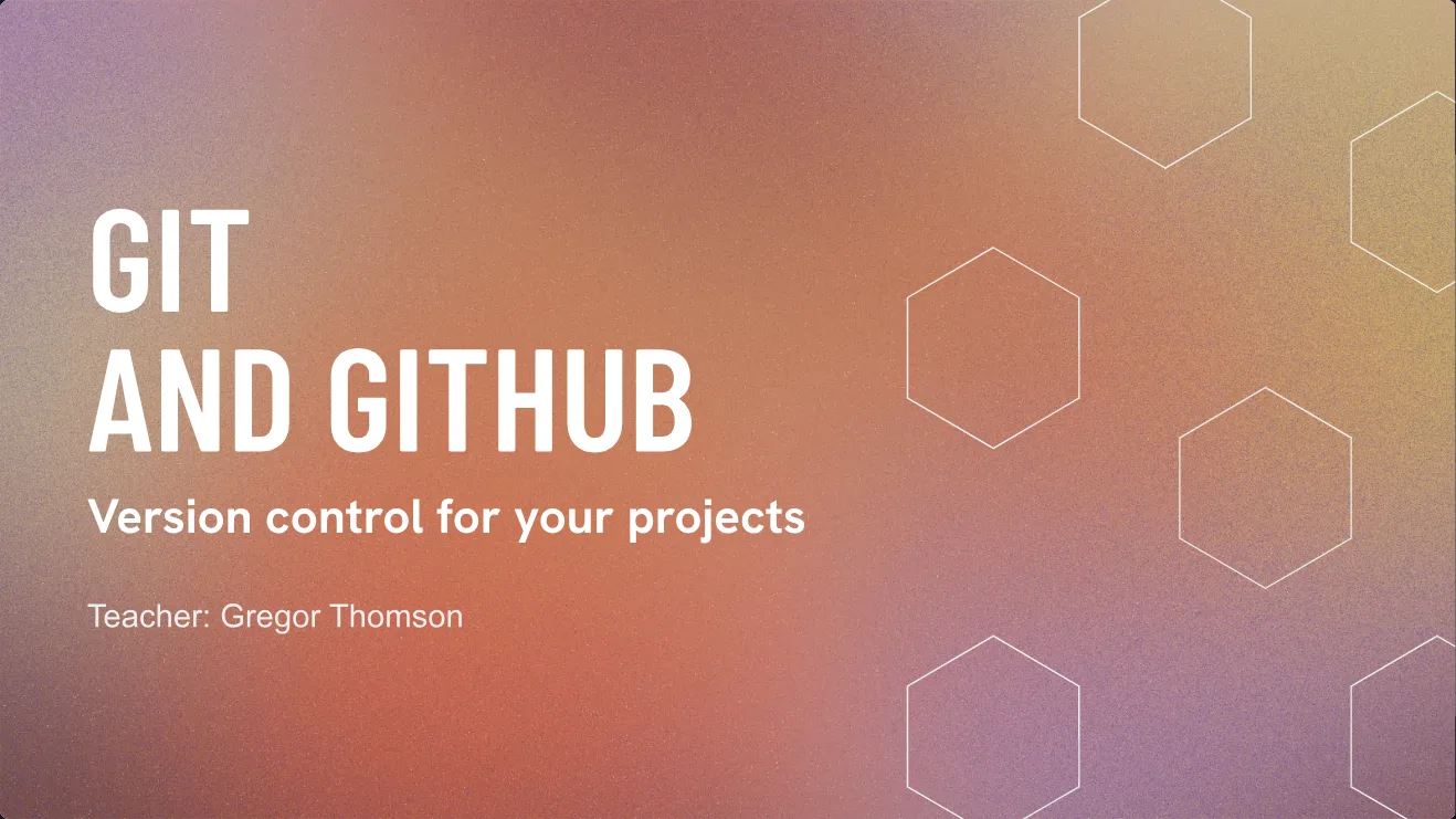 Title card of Scrimba's Learn Git and GitHub course: version control for your projects, teacher Gregor Thomson.