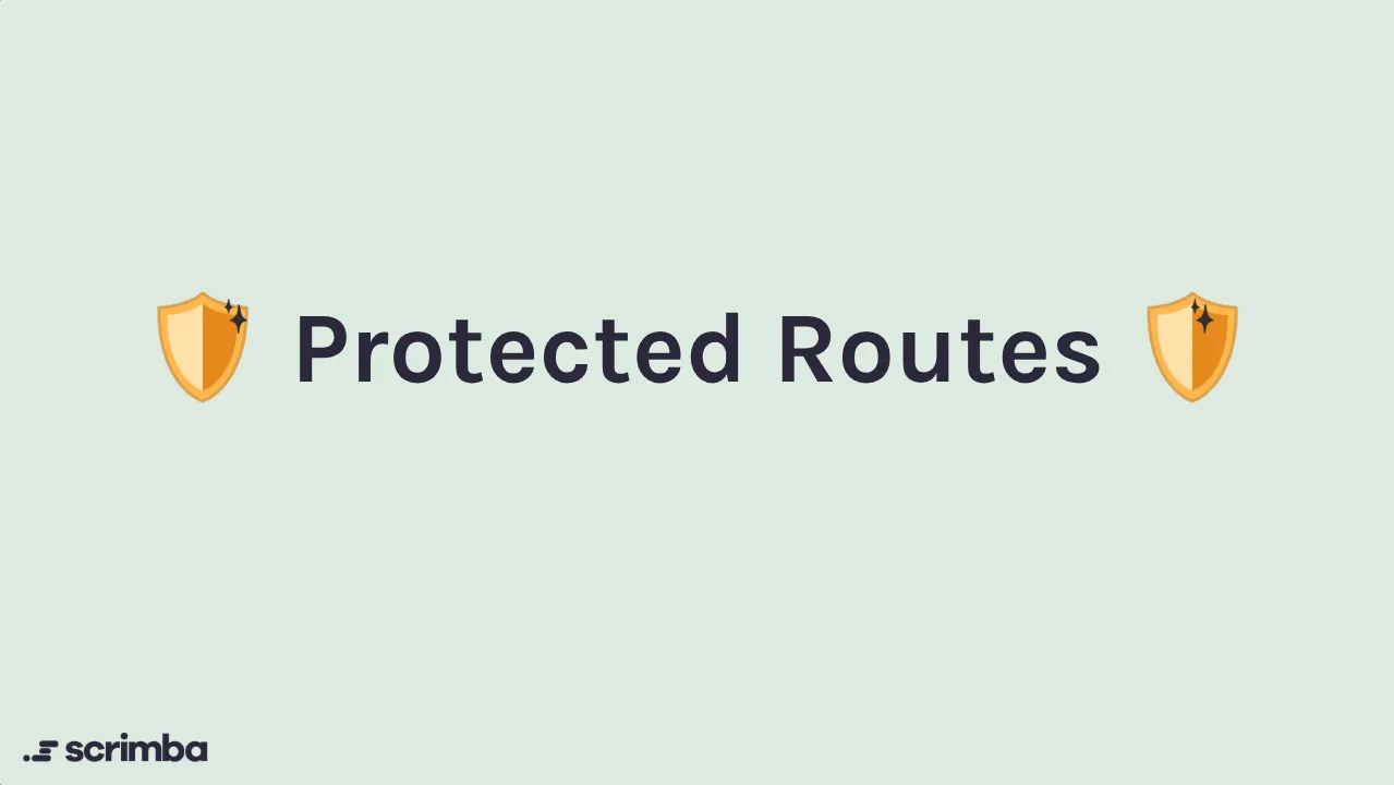 Title card for the Protected Routes section of Scrimba's Learn React Router course, reading Protected Routes between two shield emojis