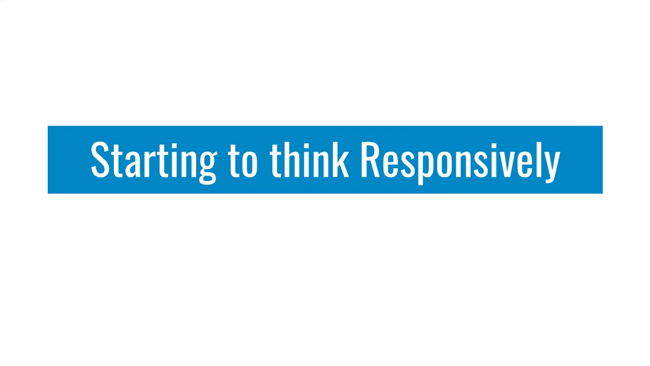 Module card from Scrimba's Learn Responsive Web Design course, white text on a blue bar reading Starting to think Responsively