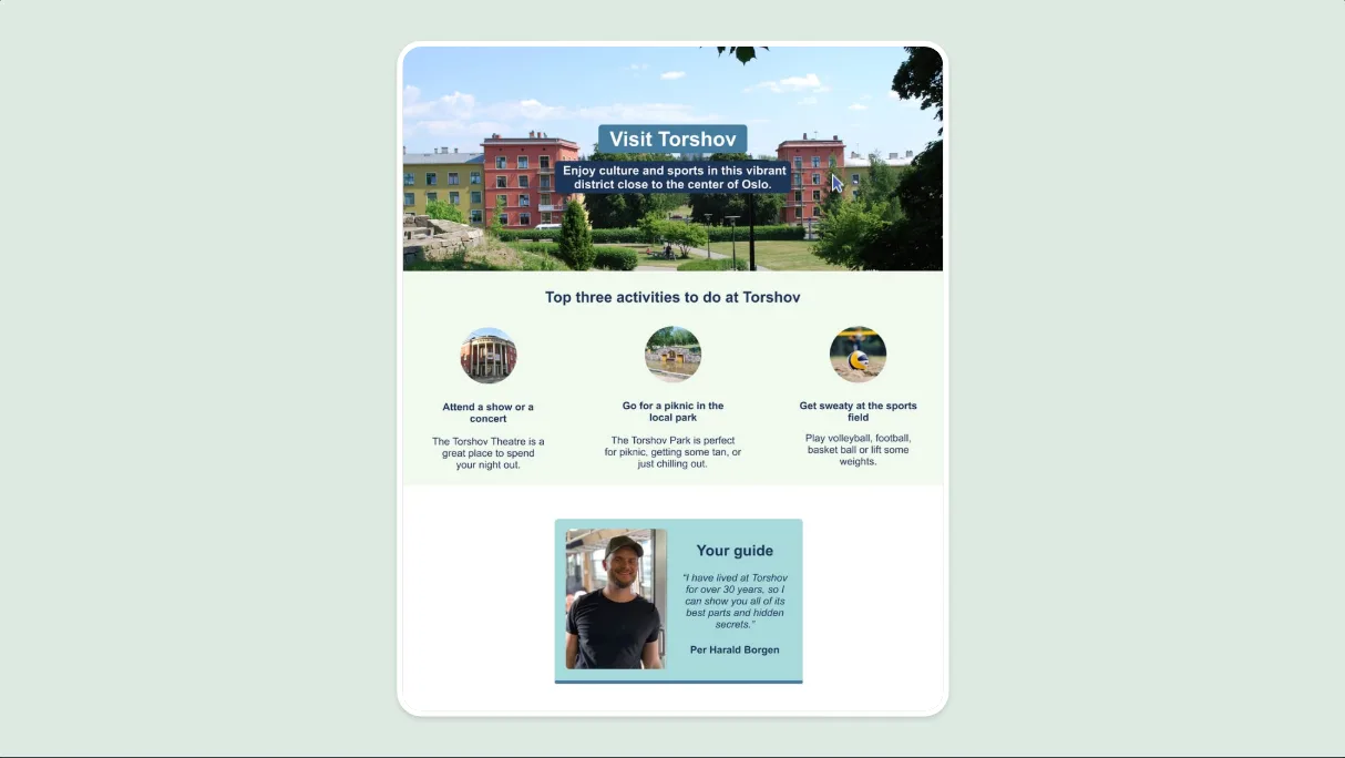 Frontend Developer Path, solo project brief: a finished homepage site with a hero photo and activity columns.