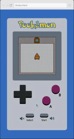 React Challenges, Pookemon challenge: a preview of a Game Boy style game with a character in a stone prison room.