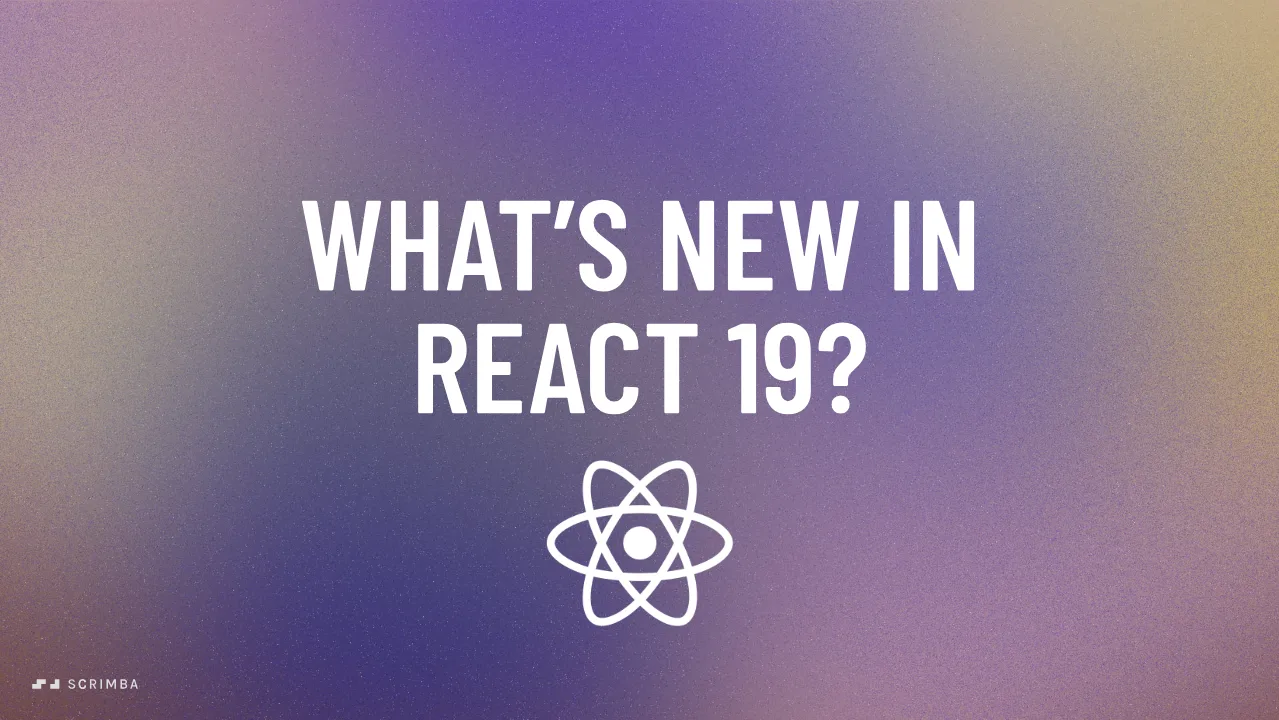 What's New in React 19? title card on a purple and gold gradient